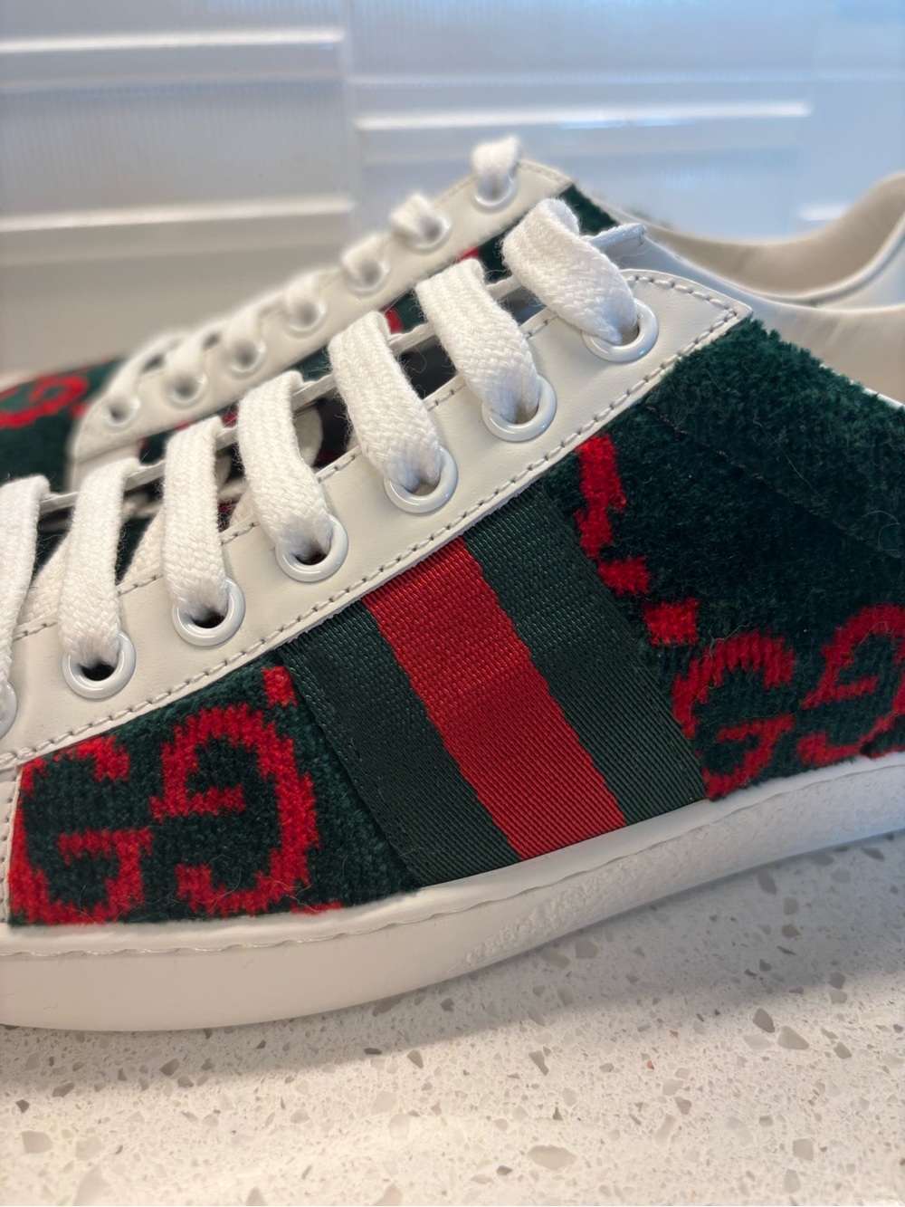 Green & Red Velvet GG Ace Sneakers - Picture 6 of 11